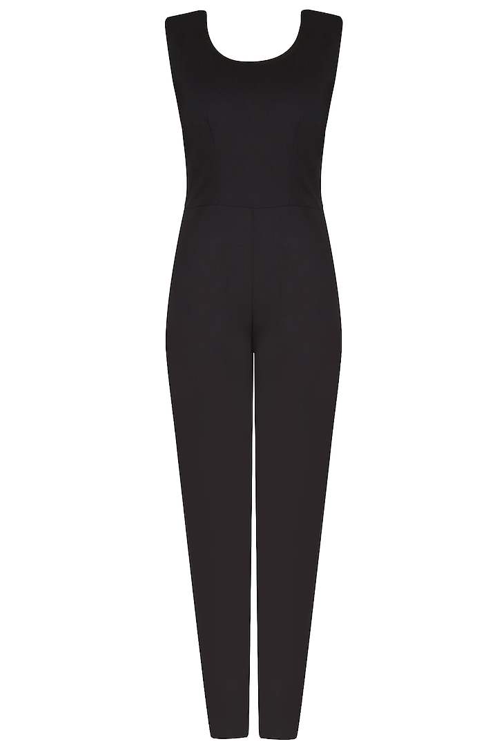 Black jumpsuit with white oriental bird print overlay dress available only at Pernia's Pop Up Shop.