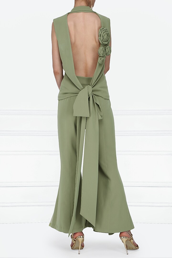 Olive green appliqued pants with blazer available only at Pernia's Pop Up Shop.