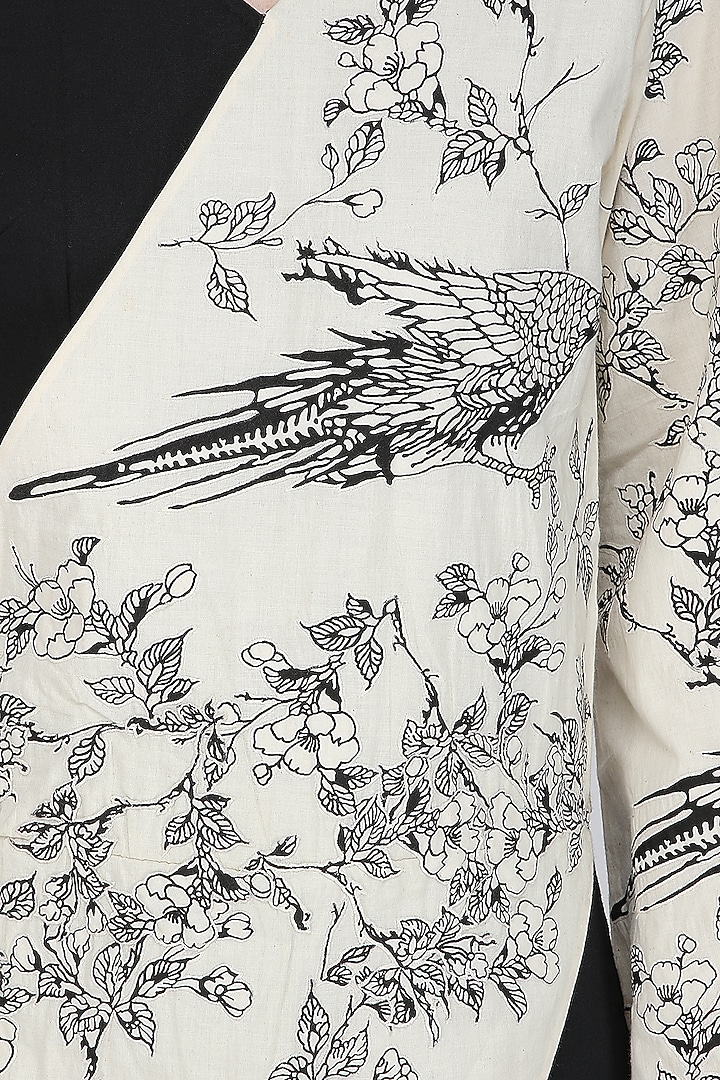 Black and white oriental bird print embroidered jumpsuit available only at Pernia's Pop Up Shop.