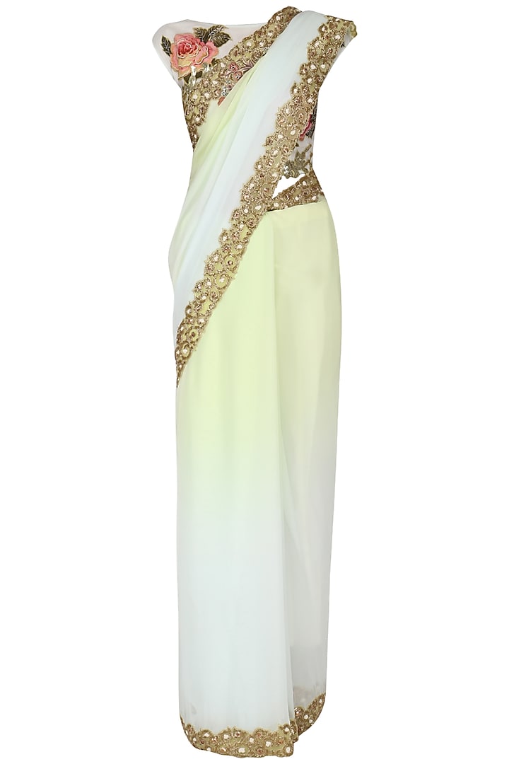 Aqua ombre applique work saree with blouse available only at Pernia's Pop Up Shop.