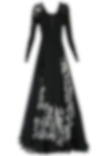 Black embroidered oriental bird print gown available only at Pernia's Pop Up Shop.
