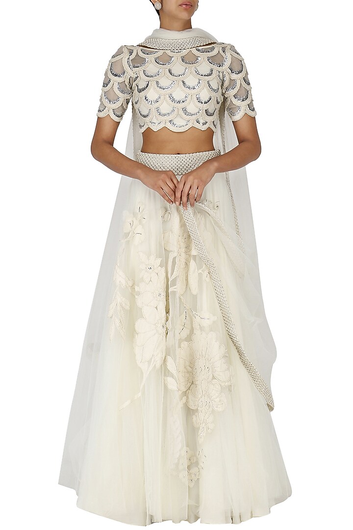 Off white embroidered lehenga set available only at Pernia's Pop Up Shop.