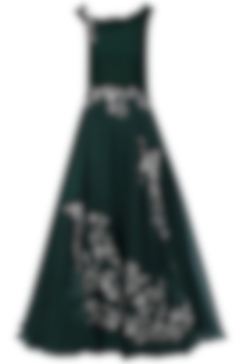 Bottle Green Oriental Bird Print Gown by Eshaani Jayaswal