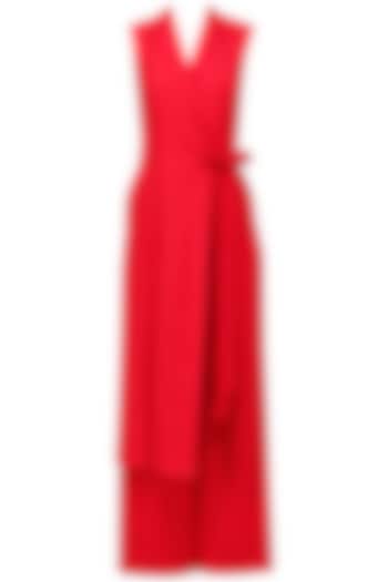 Red Draped Jumpsuit by Eshaani Jayaswal