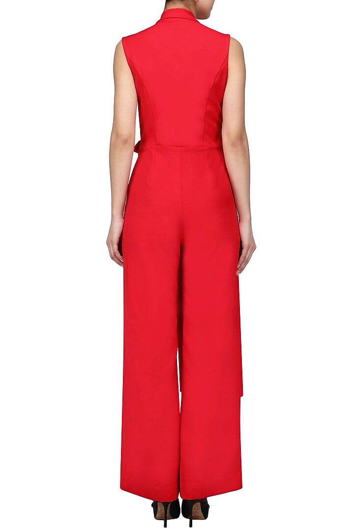 Red draped jumpsuit available only at Pernia's Pop Up Shop.