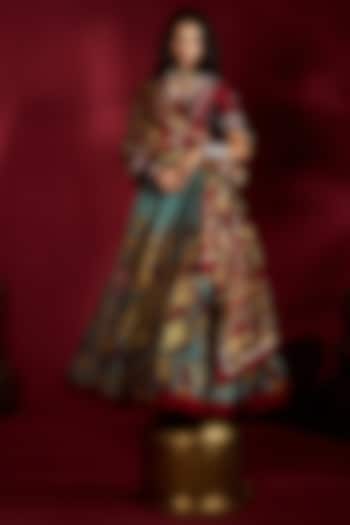 Blue Silk Hand Painted Wedding Lehenga Set by Ekaari at Pernia's Pop Up Shop