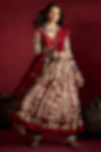 Maroon Silk Handpainted & Embroidered Wedding Anarkali Set by Ekaari at Pernia's Pop Up Shop
