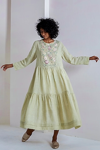 Mint Green Embroidered Dress by EKA