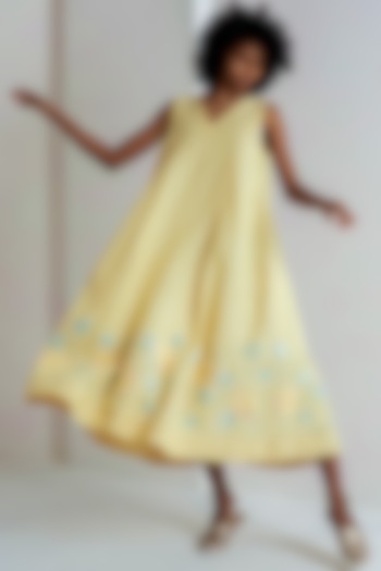 Yellow Applique Embroidered Dress by EKA