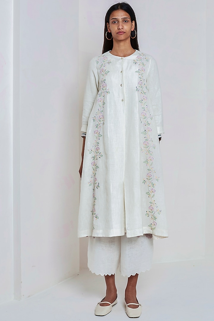 White Embroidered Over Dress by EKA