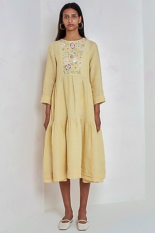 Yellow Embroidered Dress by EKA