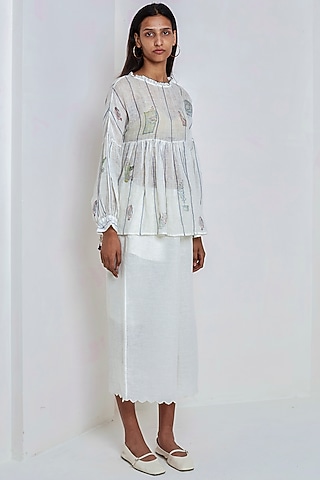 White & Blue Printed Top by EKA