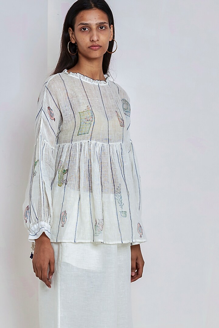 White & Blue Printed Top by EKA at Pernia's Pop Up Shop