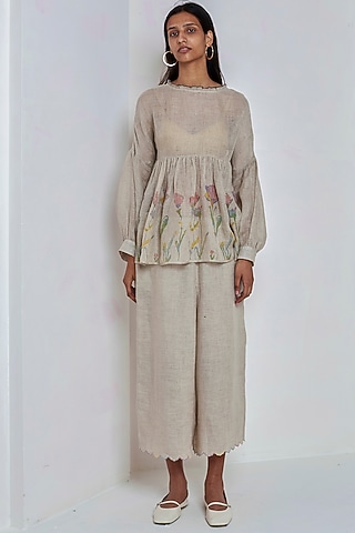 Beige Top With Cotton Silk Lining by EKA