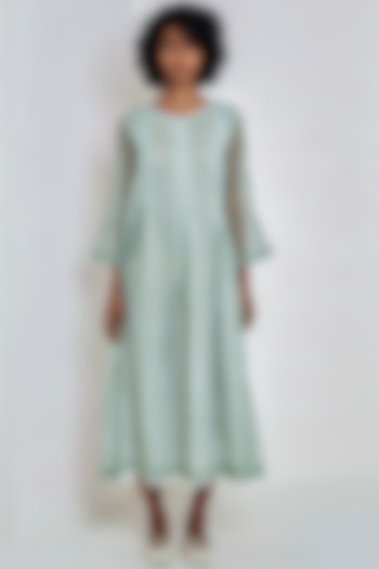 Mint Green Block Printed Dress by EKA