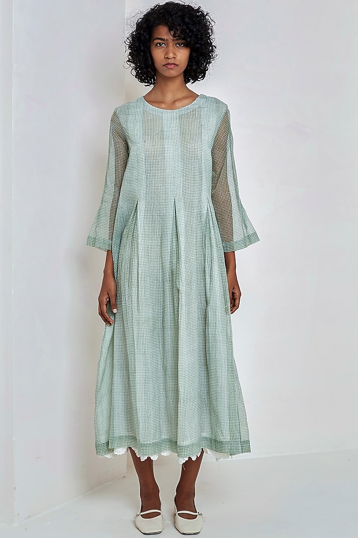 Mint Green Block Printed Dress by EKA