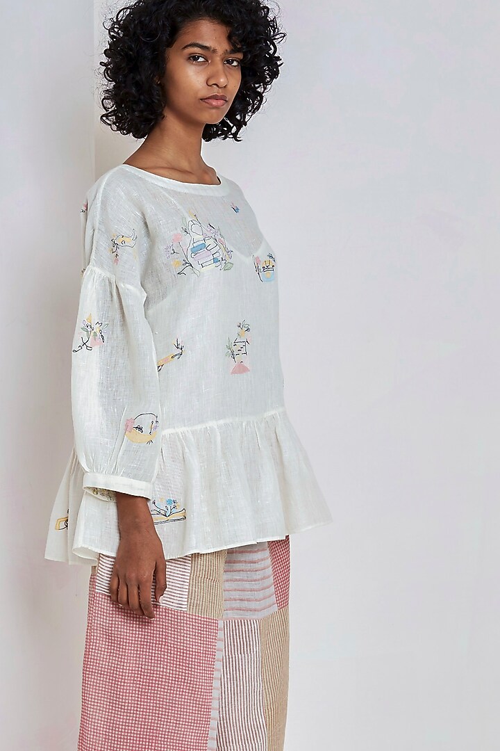 White Embroidered & Gathered Top by EKA at Pernia's Pop Up Shop