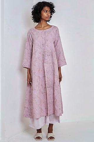 Mauve Embroidered Over Dress by EKA