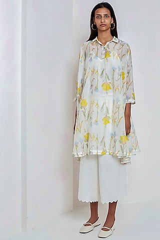 White Block Printed Dress by EKA