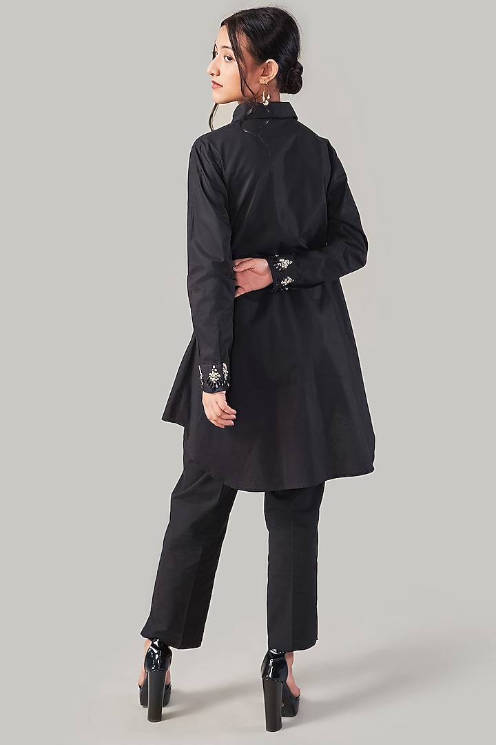 Black Cotton & Poplin Embroidered Co-Ord Set by Ek Dhaaga at Pernia's Pop Up Shop