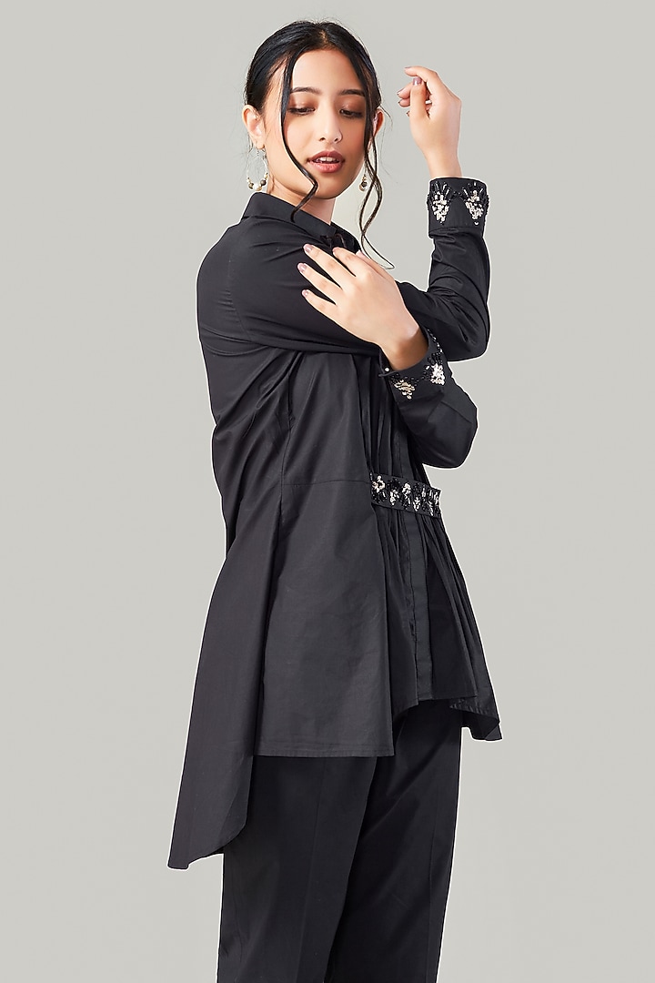 Black Cotton & Poplin Embroidered Co-Ord Set by Ek Dhaaga at Pernia's Pop Up Shop