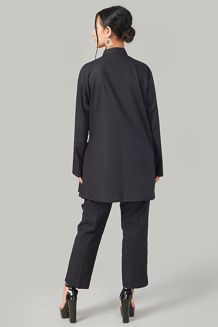 Black Cotton & Poplin Embroidered Co-Ord Set by Ek Dhaaga at Pernia's Pop Up Shop