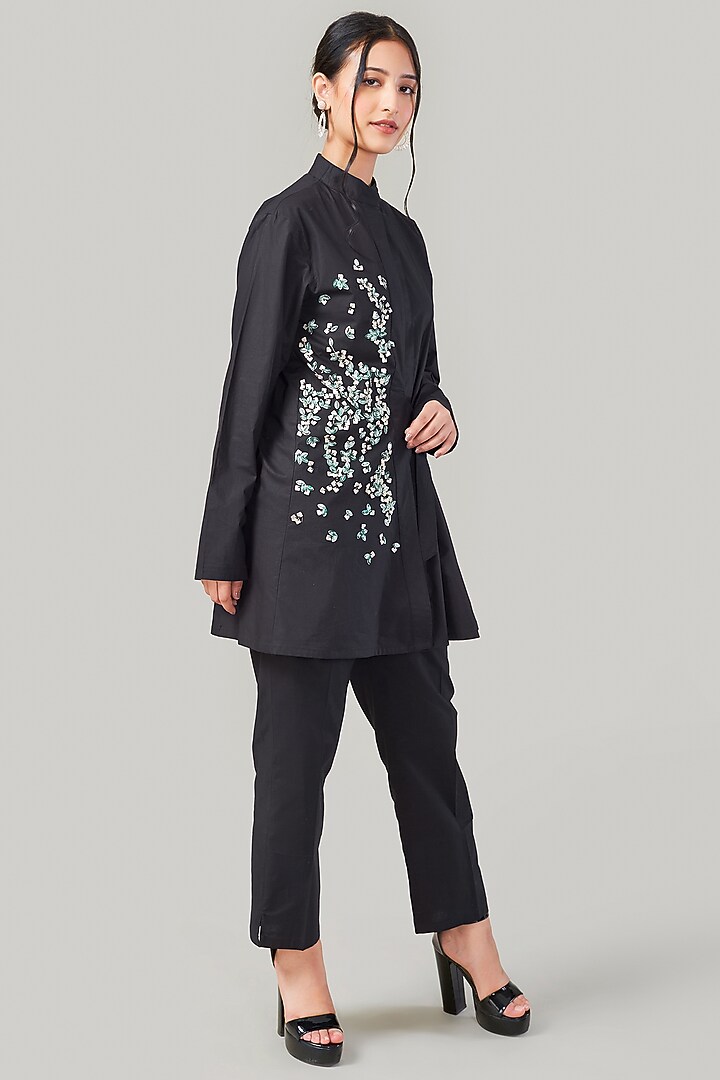 Black Cotton & Poplin Embroidered Co-Ord Set by Ek Dhaaga at Pernia's Pop Up Shop