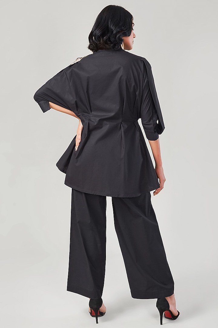 Black Cotton & Poplin Embroidered Co-Ord Set by Ek Dhaaga at Pernia's Pop Up Shop