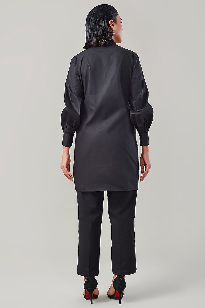 Black Cotton & Poplin Embroidered Co-Ord Set by Ek Dhaaga at Pernia's Pop Up Shop