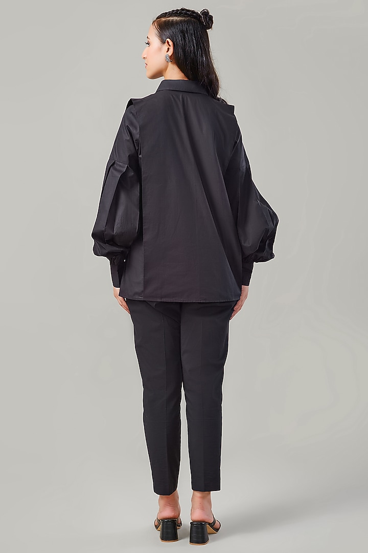 Black Cotton & Poplin Embroidered Co-Ord Set by Ek Dhaaga at Pernia's Pop Up Shop