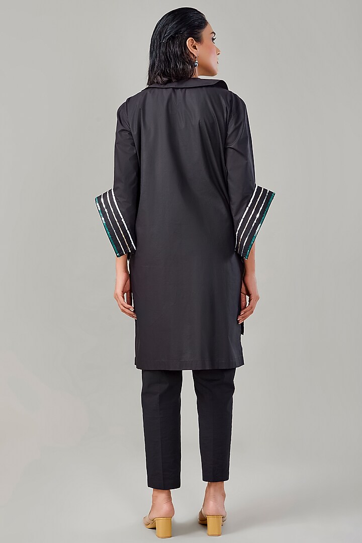 Black Cotton & Poplin Embroidered Co-Ord Set by Ek Dhaaga at Pernia's Pop Up Shop