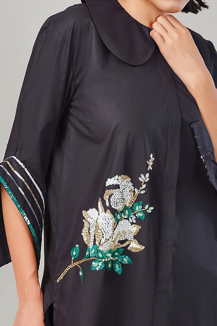 Black Cotton & Poplin Embroidered Co-Ord Set by Ek Dhaaga at Pernia's Pop Up Shop