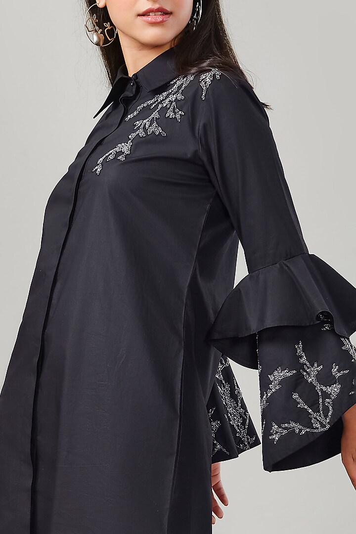 Black Cotton & Poplin Embroidered Co-Ord Set by Ek Dhaaga at Pernia's Pop Up Shop
