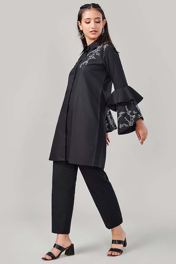 Black Cotton & Poplin Embroidered Co-Ord Set by Ek Dhaaga at Pernia's Pop Up Shop