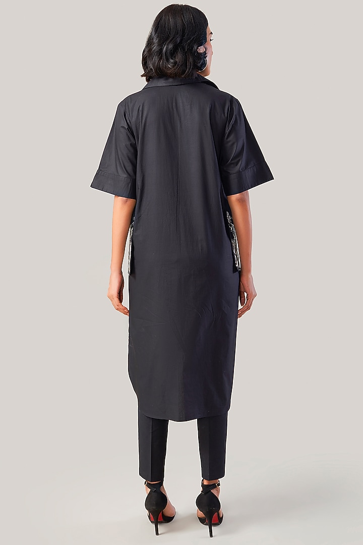 Black Cotton & Poplin Embroidered Co-Ord Set by Ek Dhaaga at Pernia's Pop Up Shop