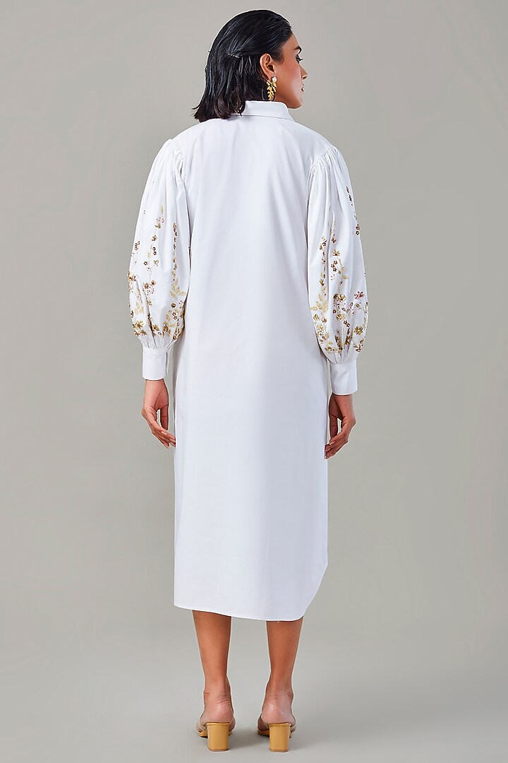 White Cotton & Poplin Embroidered Summer Shirt Dress by Ek Dhaaga at Pernia's Pop Up Shop