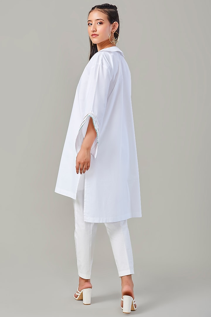 White Cotton & Poplin Embroidered Co-Ord Set by Ek Dhaaga at Pernia's Pop Up Shop