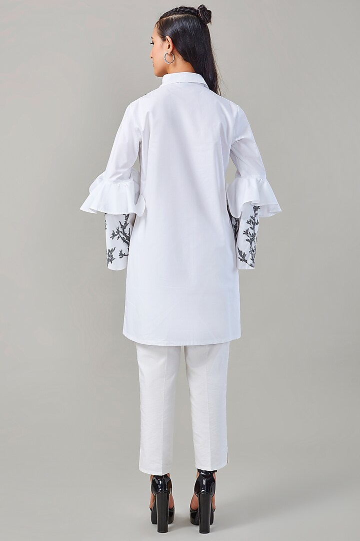 White Cotton & Poplin Embroidered Co-Ord Set by Ek Dhaaga at Pernia's Pop Up Shop