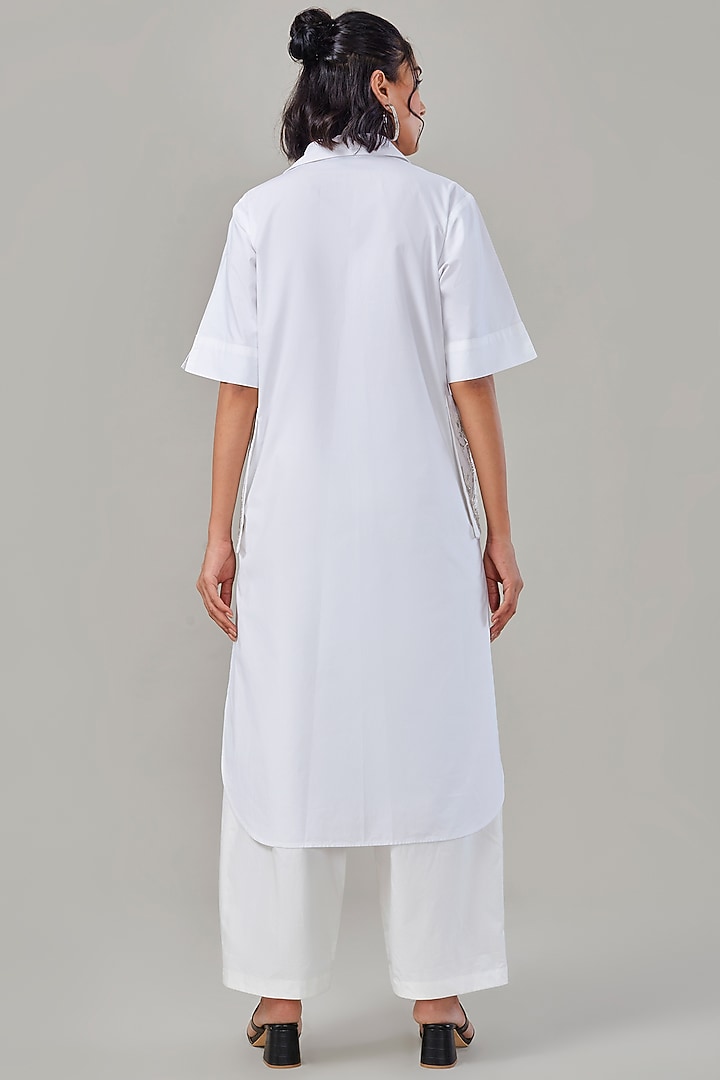 White Cotton & Poplin Embroidered Co-Ord Set by Ek Dhaaga at Pernia's Pop Up Shop