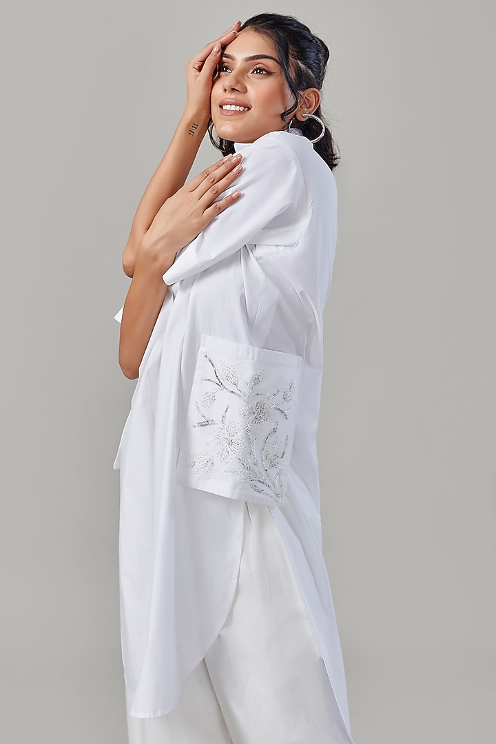 White Cotton & Poplin Embroidered Co-Ord Set by Ek Dhaaga at Pernia's Pop Up Shop