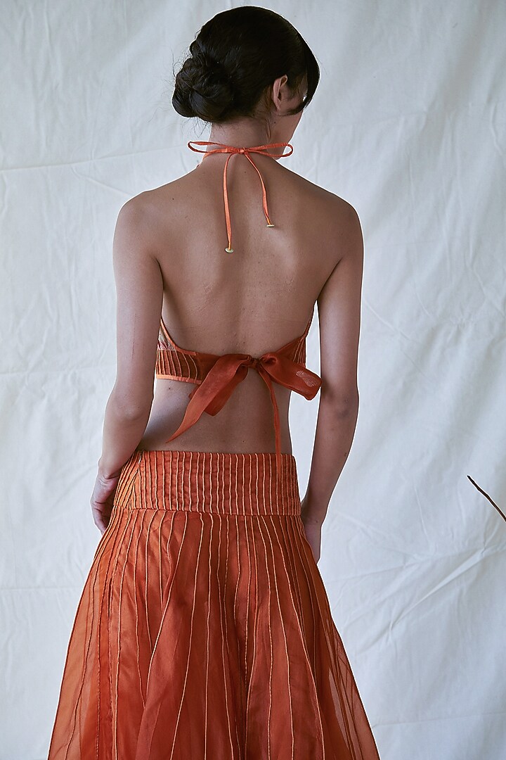Orange Printed Top With Tie-Up by Ek Katha at Pernia's Pop Up Shop