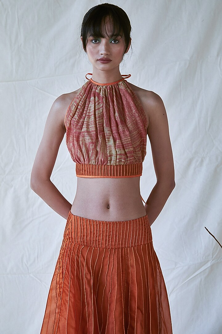 Orange Printed Top With Tie-Up by Ek Katha at Pernia's Pop Up Shop
