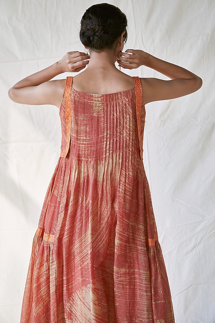 Orange Embroidered Flared Vacation Dress by Ek Katha at Pernia's Pop Up Shop