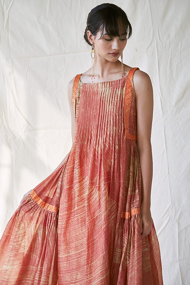 Orange Embroidered Flared Vacation Dress by Ek Katha at Pernia's Pop Up Shop