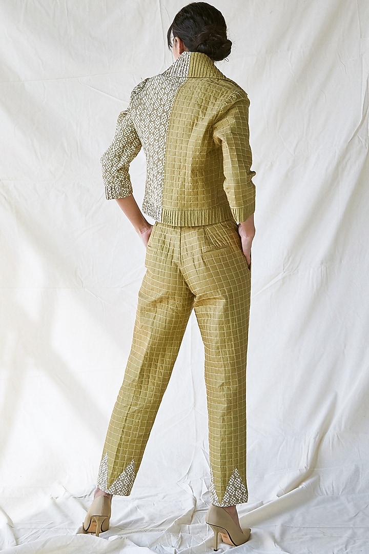 Olive Green Quilted Pencil Pants by Ek Katha at Pernia's Pop Up Shop