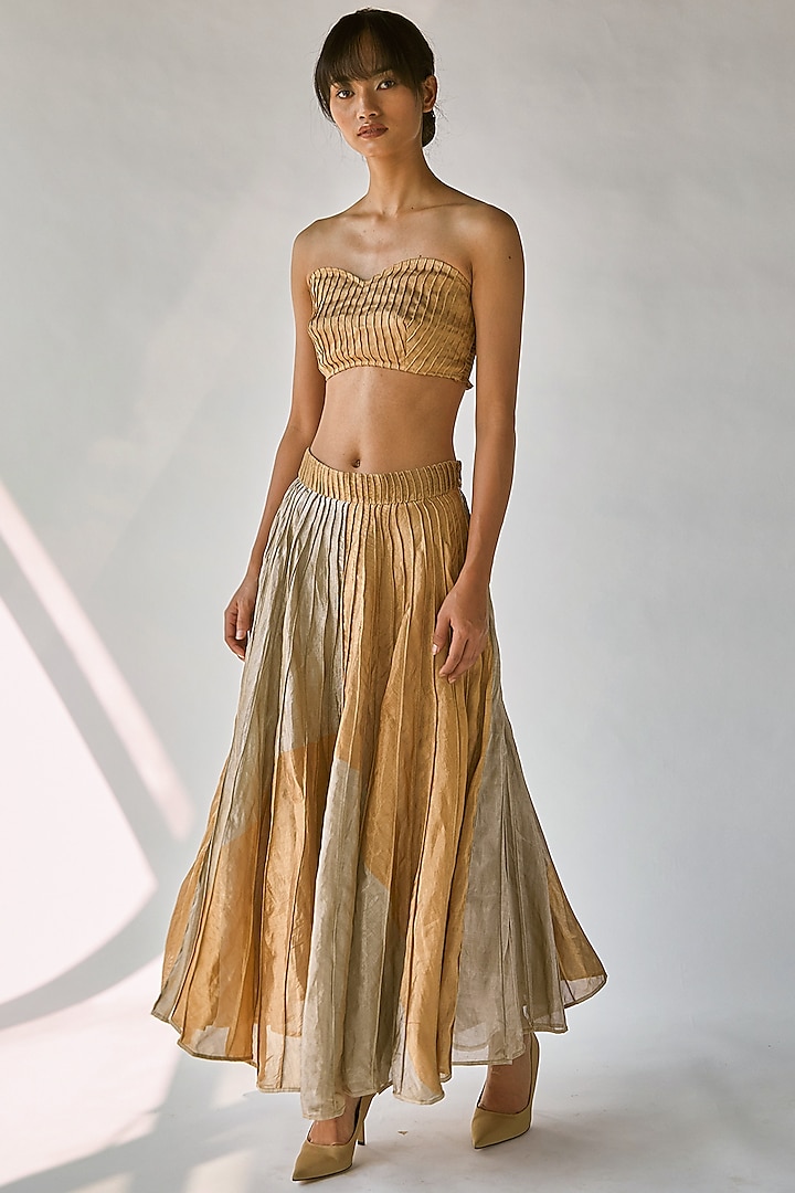 Dull Golden & Silver Maxi Skirt Set by Ek Katha