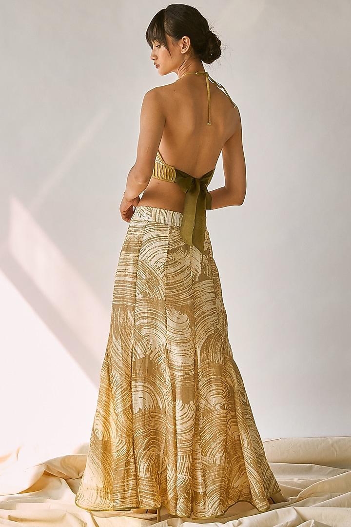 Green & White Printed Mermaid Skirt by Ek Katha at Pernia's Pop Up Shop