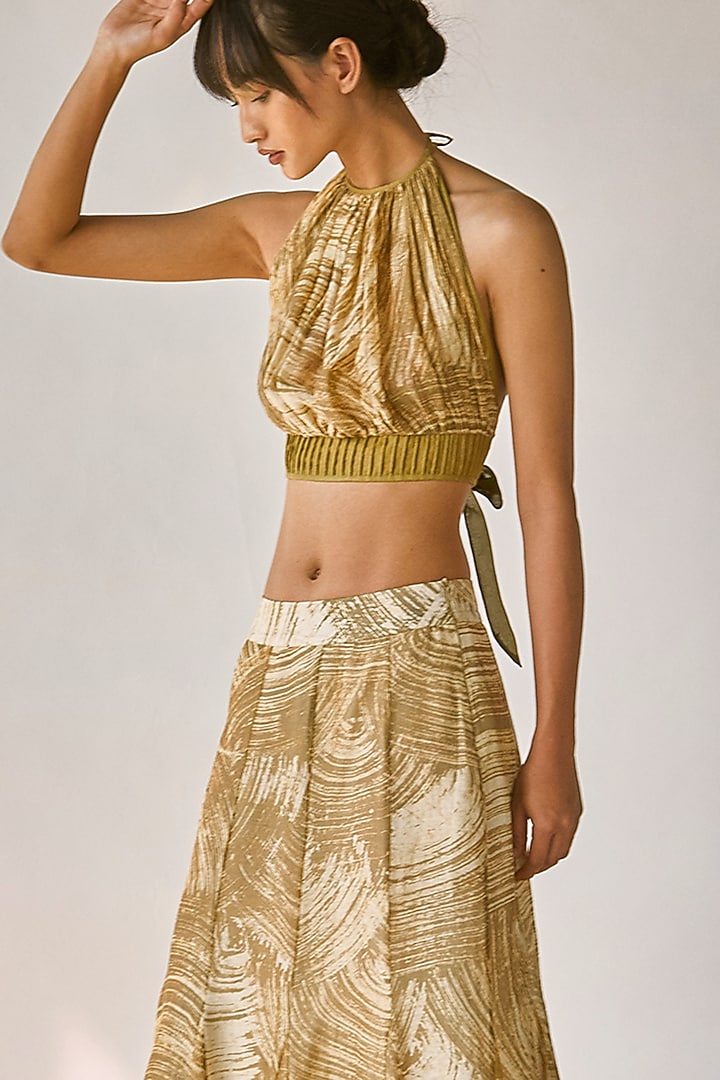 Green & White Printed Mermaid Skirt by Ek Katha at Pernia's Pop Up Shop