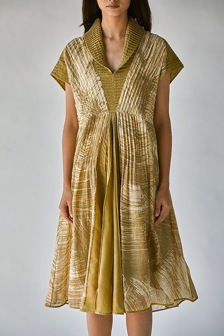 Olive Green Printed Vacation Dress by Ek Katha at Pernia's Pop Up Shop