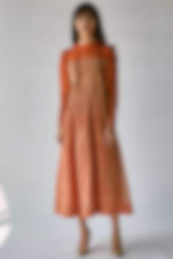 Orange Block Printed Maxi Dress by Ek Katha